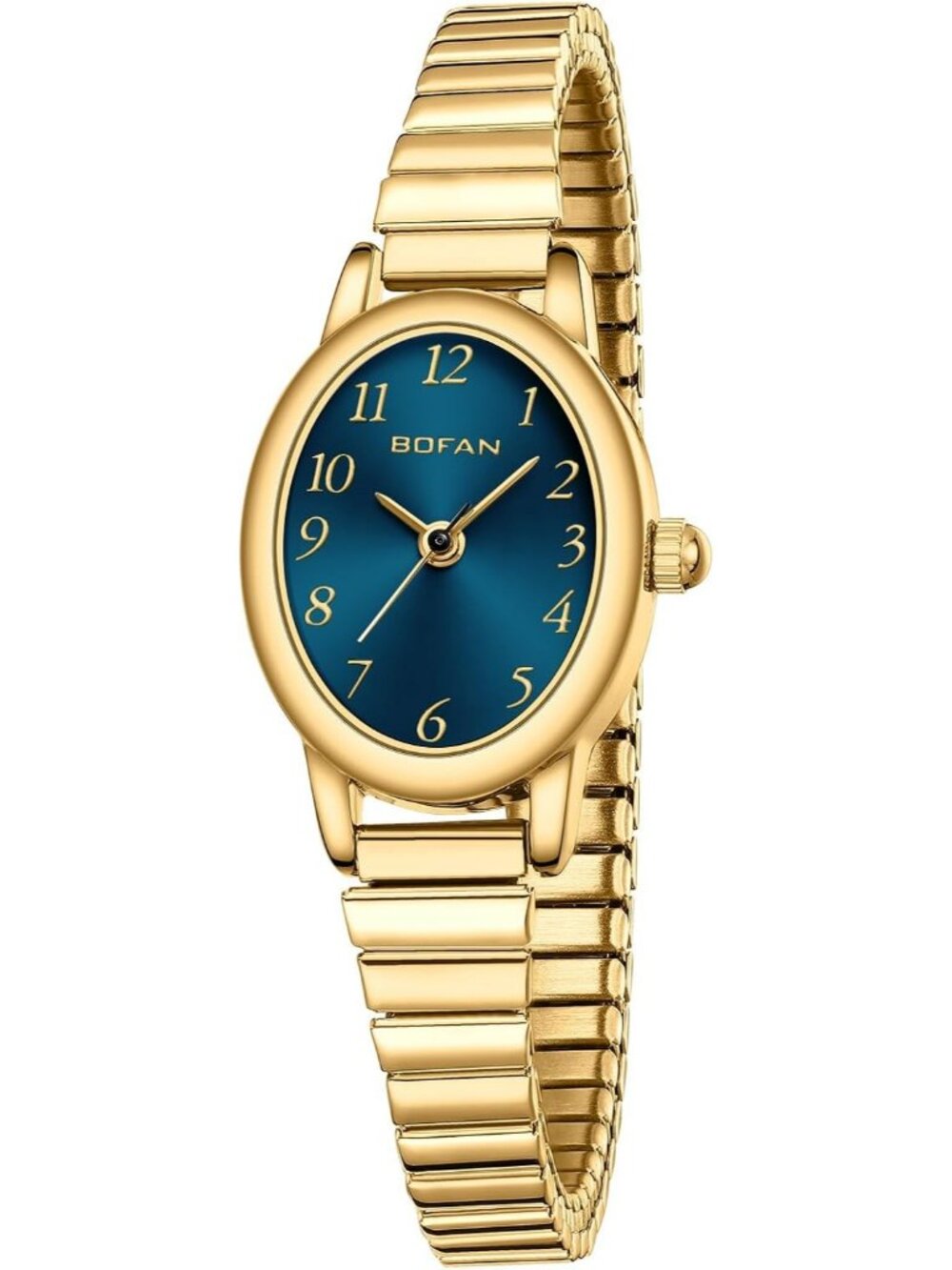 Women's Gold Blue Analog Quartz Stainless Steel Waterproof Bracelet Wrist Watch